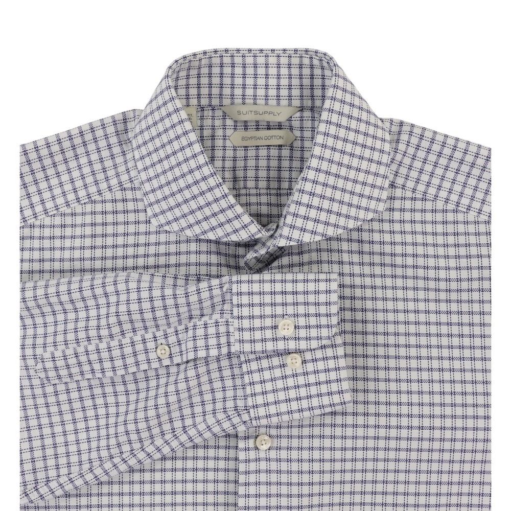 Suitsupply Dress Shirt Mens 16 / 41 Blue Plaid Slim Egyptian Cotton Long Sleeve